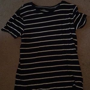 Men’s blue and white striped shirt.